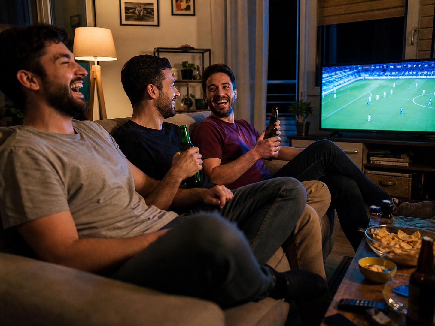 Freunde schauen gemeinsam Fußball